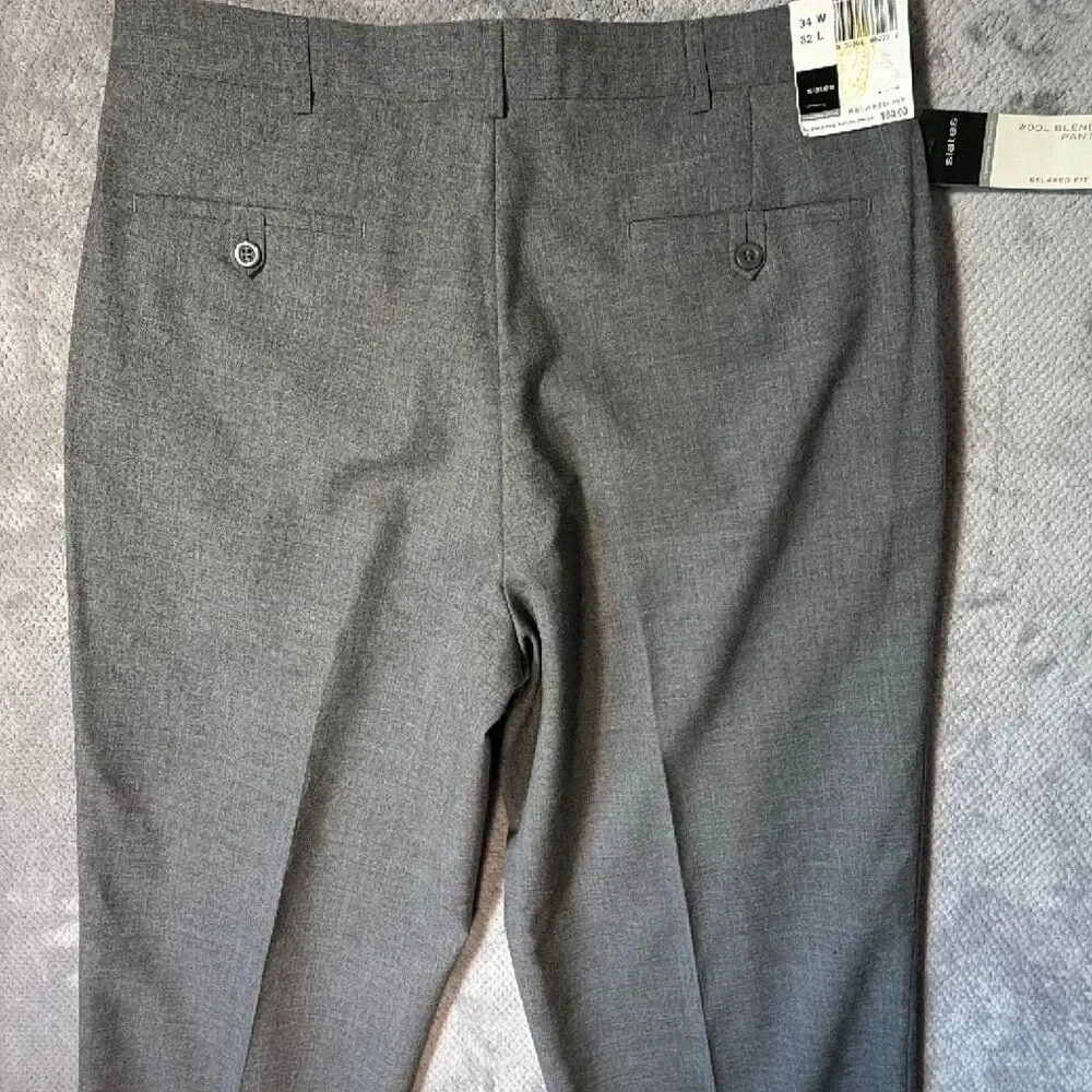 Slates by Dockers Men’s 34x32 Gray Wool Blend Dress Pants Relaxed Fit NEW #1700